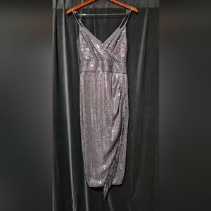 SAYLOR Shimmering Silver Midi Dress